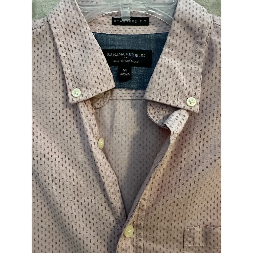 Banana Republic Shirt‎ Mens Medium Pink Stretch Soft Wash Standard Fit Patterned